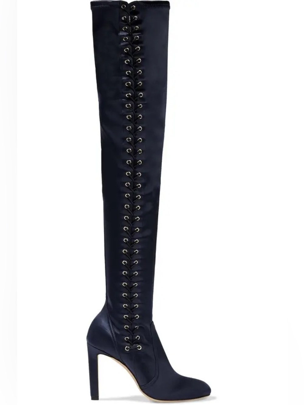 NEW Jimmy Choo Marie 100 Navy Satin Lace Up Over The Knee Boots 35 US 5